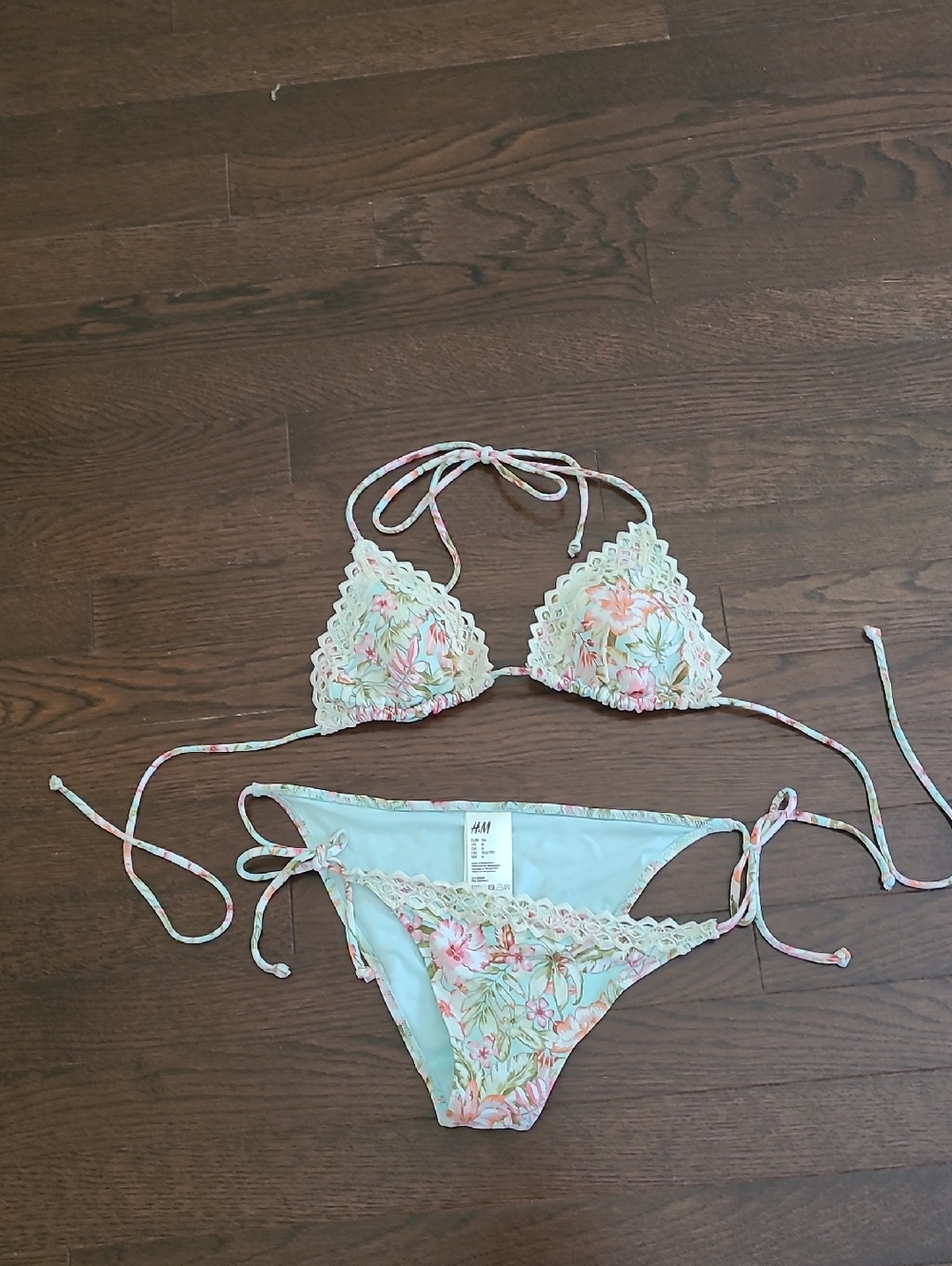 H&M Floral Triangle Bikini Set in Mint and Pink